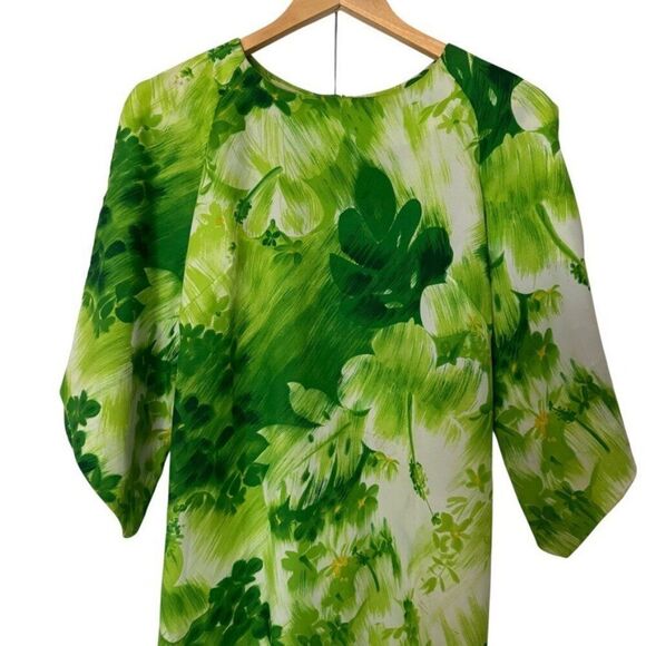 Vintage Pomare 1960s Psychedelic Green Floral Tropical Hawaiian Tiki Maxi Dress - Picture 8 of 9